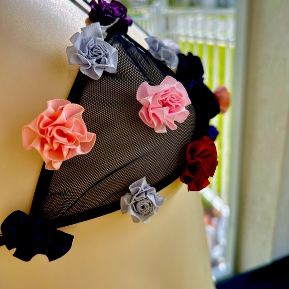 Mesh Two Piece Floral Bra and G string set with Satin Rose Buds . - Picture 9 of 10